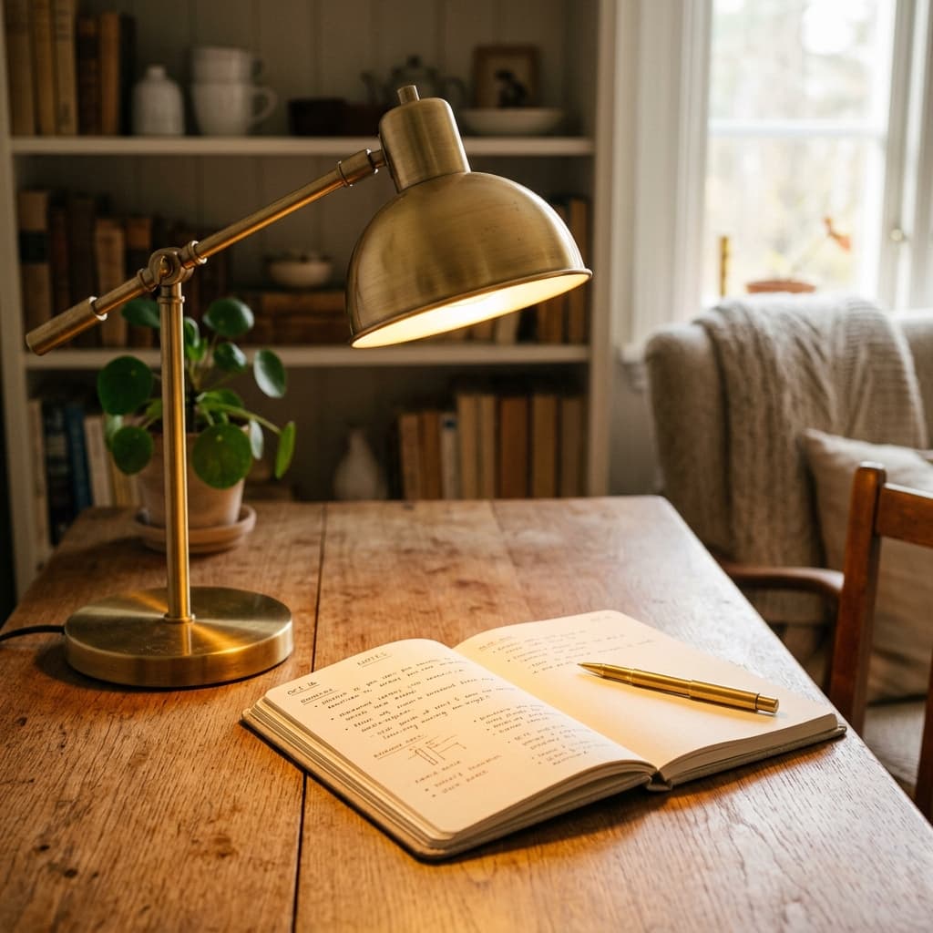 Architectural Solid Brass Desk Lamp lifestyle detail