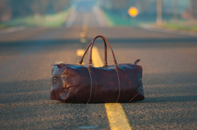 Full-Grain Italian Leather Weekender Tote lifestyle detail