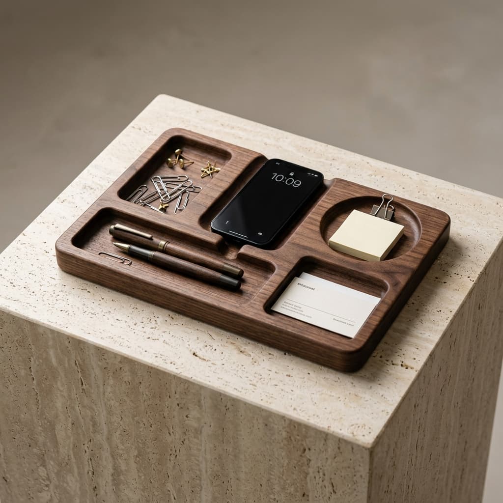 Minimalist Solid Walnut Desk Organizer